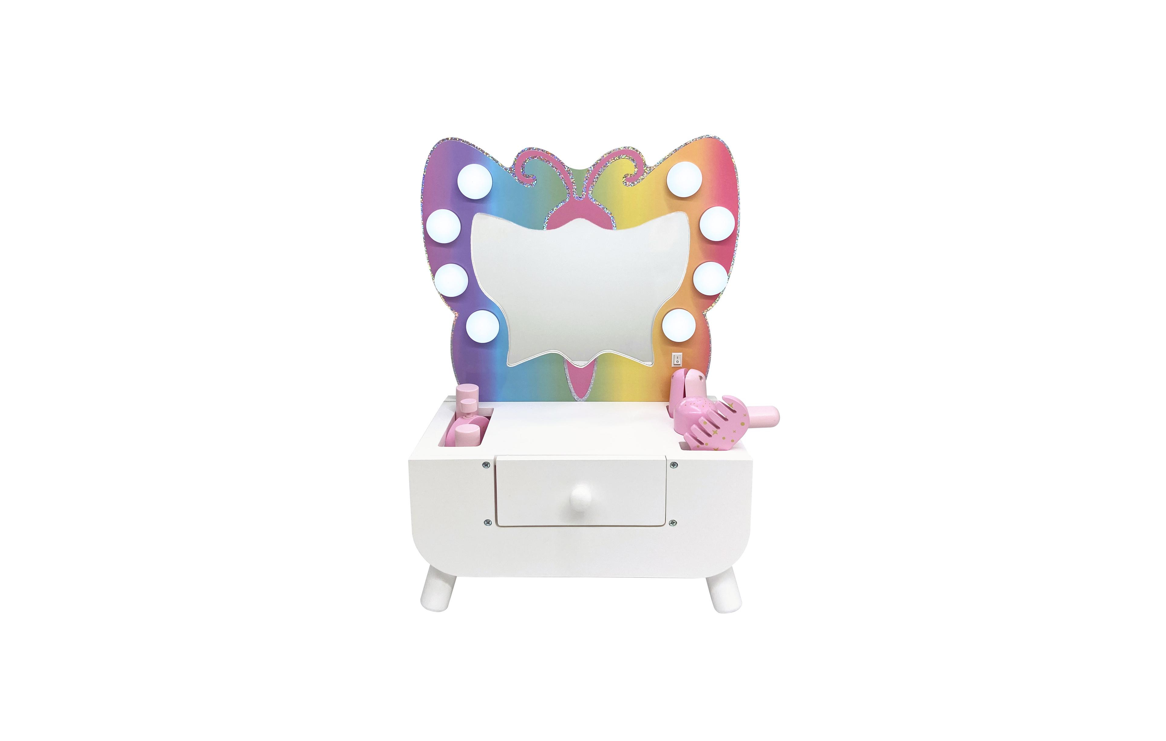 Teamson Kids Butterfly-Shaped Light-Up 6-Piece Tabletop Vanity Desk, Ages 3+