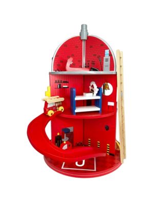 Fire Station Rotating Wood Play Set with Slide, Ages 3+