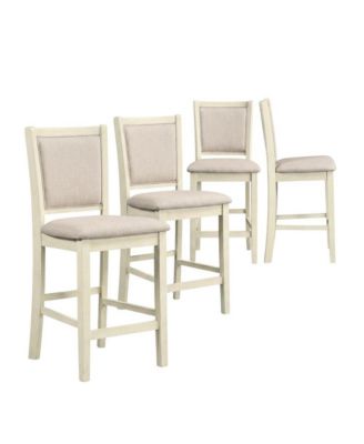 Solid Wood Counter Height Bar Stools with Polyester Upholstered Seats, Set of 4, Bisque