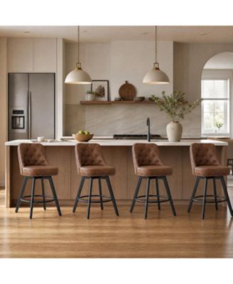 Swivel Bar Stool 4-Pack PU Leather Button Tufted with Backrest Footrest Counter Chair for Kitchen Island