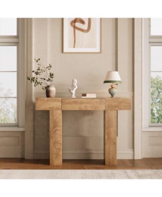 Narrow Console Table 47 Inch with Drawer Engineered Wood Oak Finish for Behind Couch Entryway Hallway Living Room