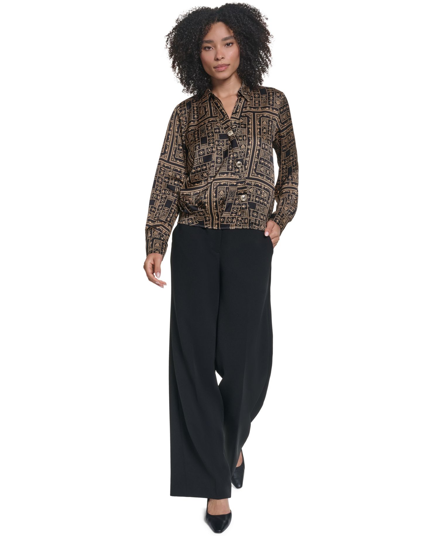 Women's Long-Sleeve Floral-Print Surplice Blouse
