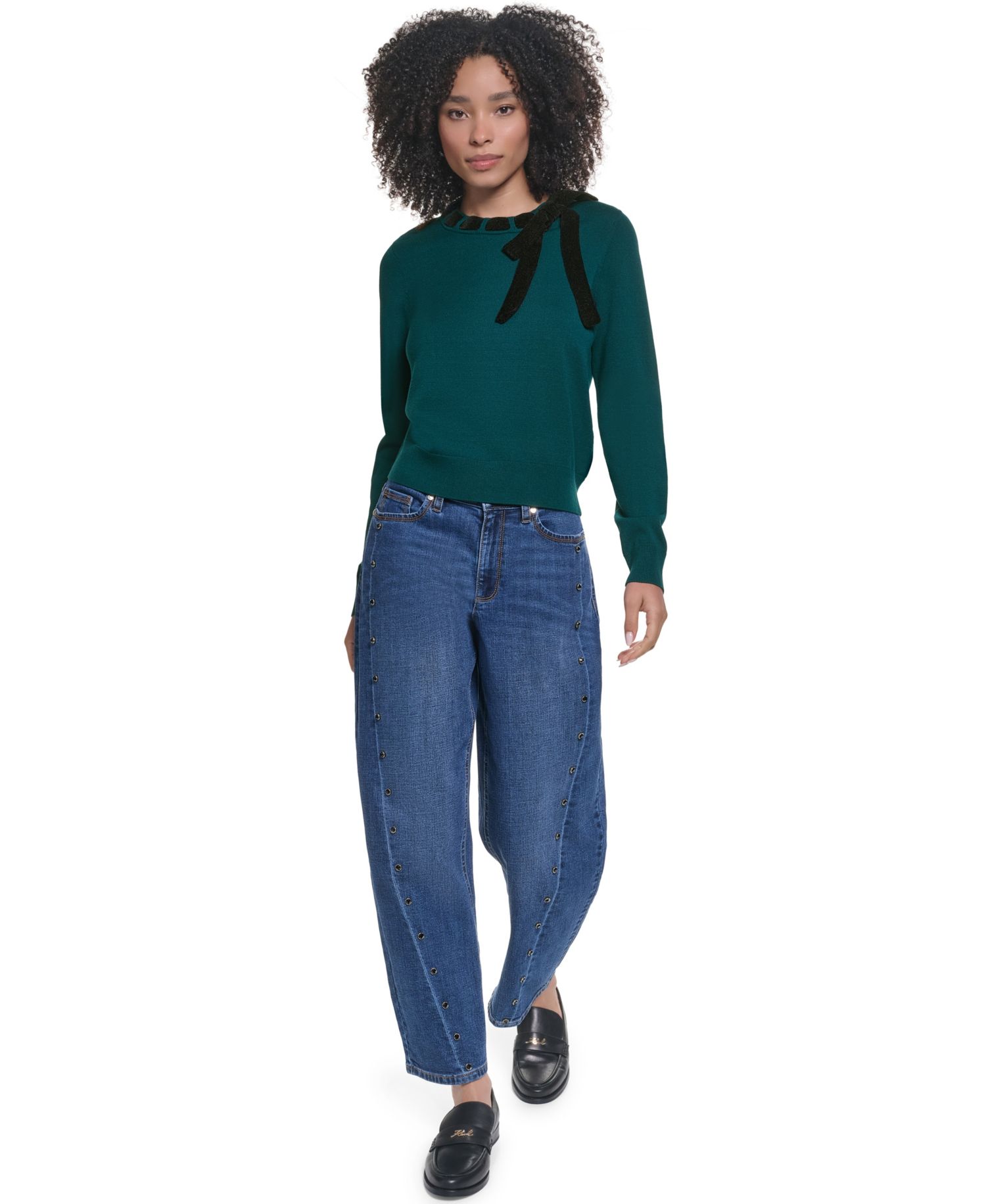 Women's Bow Front Crewneck Fitted Sweater