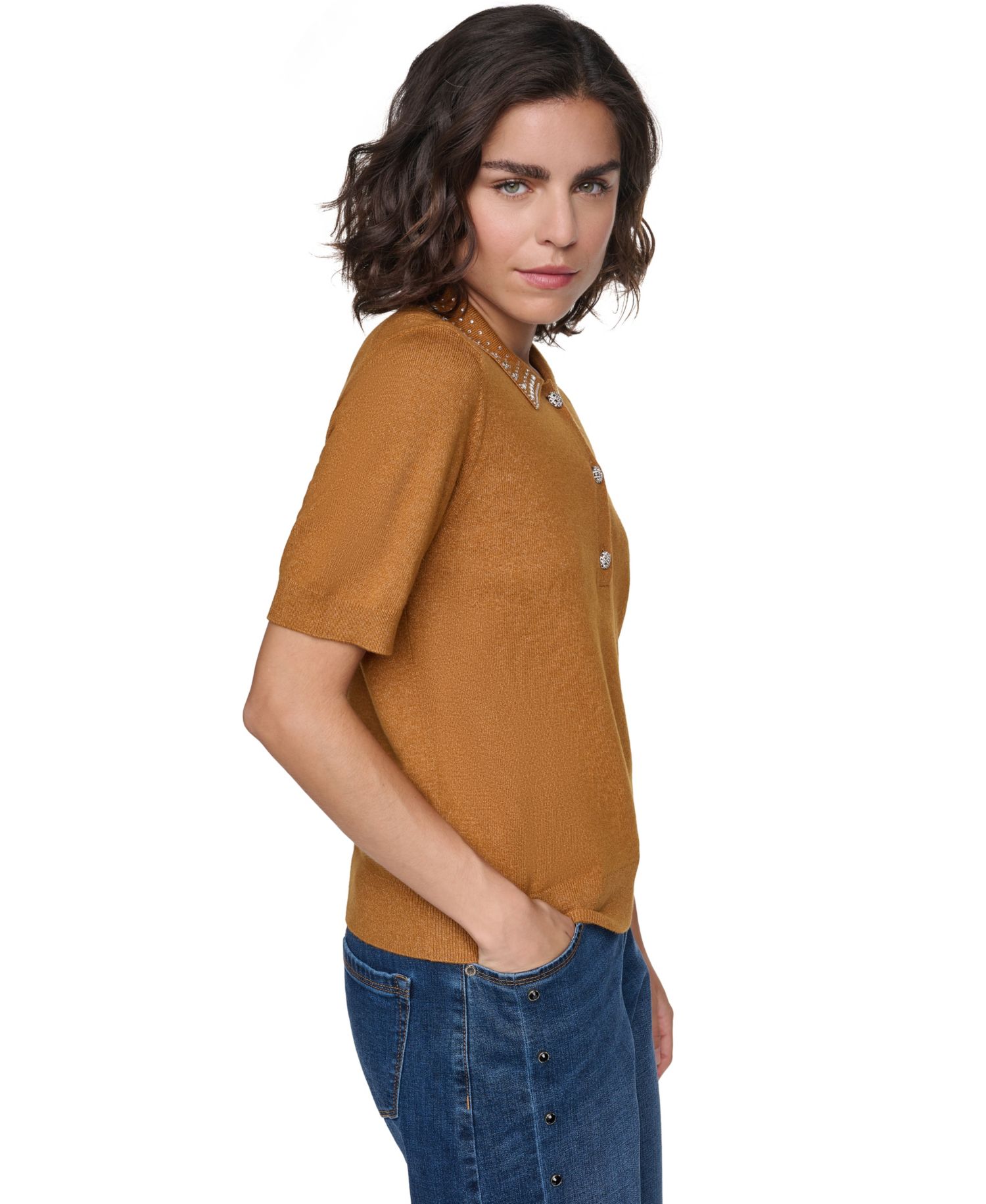 Women's Embellished Short-Sleeve Polo Shirt