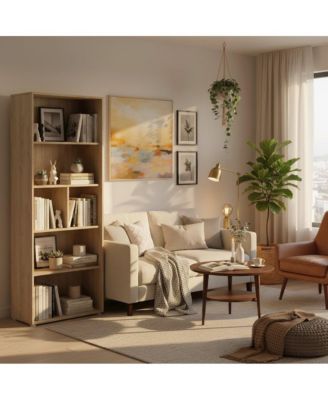 6-Shelf Bookcase with Adjustable Storage Shelves for Office Use