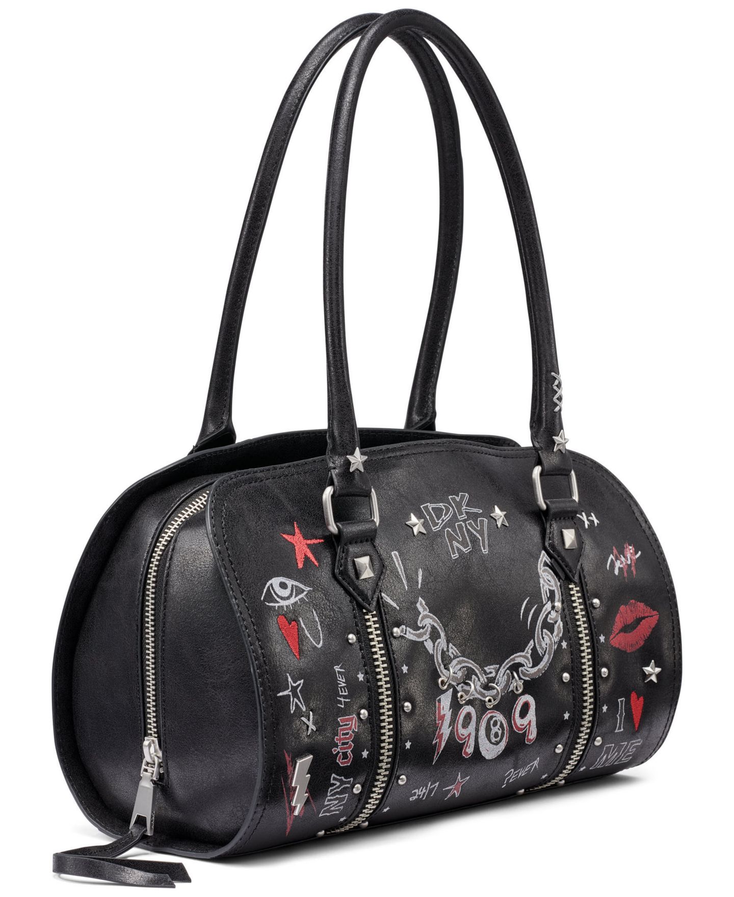 Женская сумка DKNY Cedar Medium Adjustable Strap Satchel Handbag, цвет: Чёрный / Серебряный — фото 3