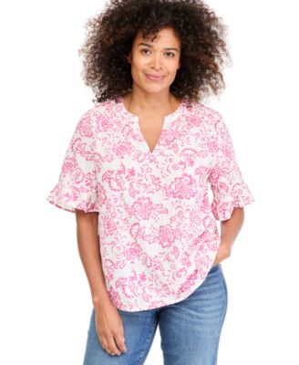 Women's Printed Ruffle Sleeve Top