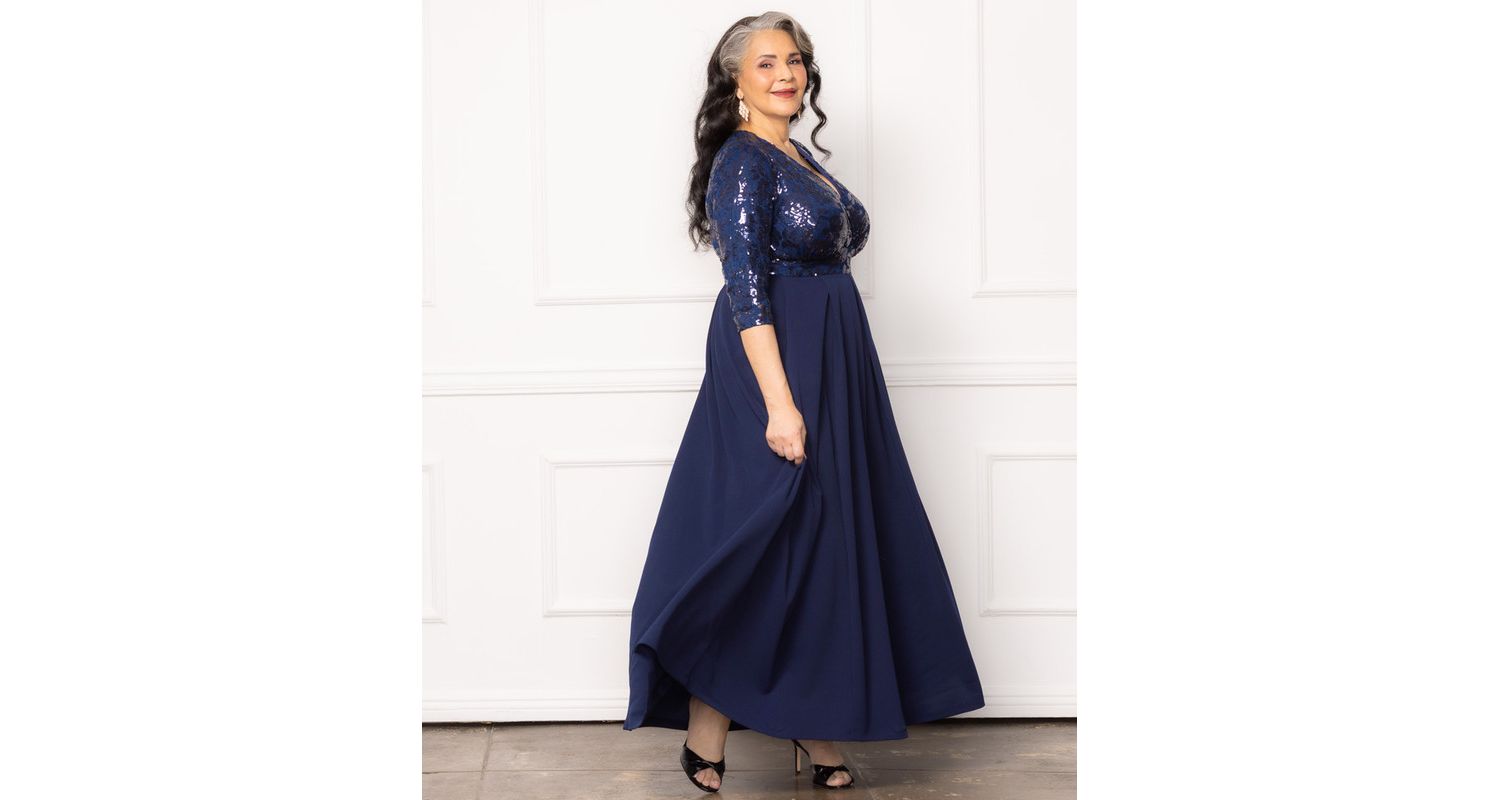 Women's Plus Size Paris Pleated Sequin Gown