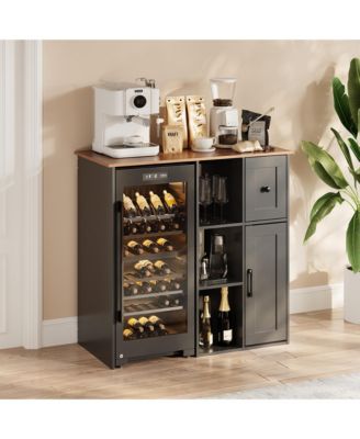 Coffee Bar Cabinet 40" Built-In Power Outlet with Drawer and Shelves Coffee Bar Cabinet