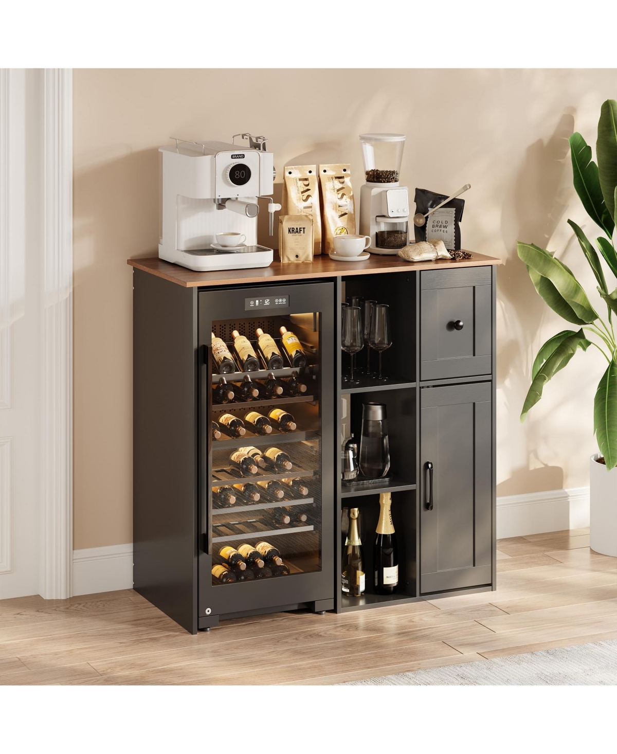 gaomon Coffee Bar Cabinet 40" Built-In Power Outlet with Drawer and Shelves Coffee Bar Cabinet