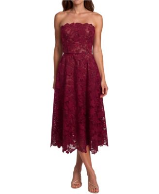 Women's Strapless Lace Midi Dress