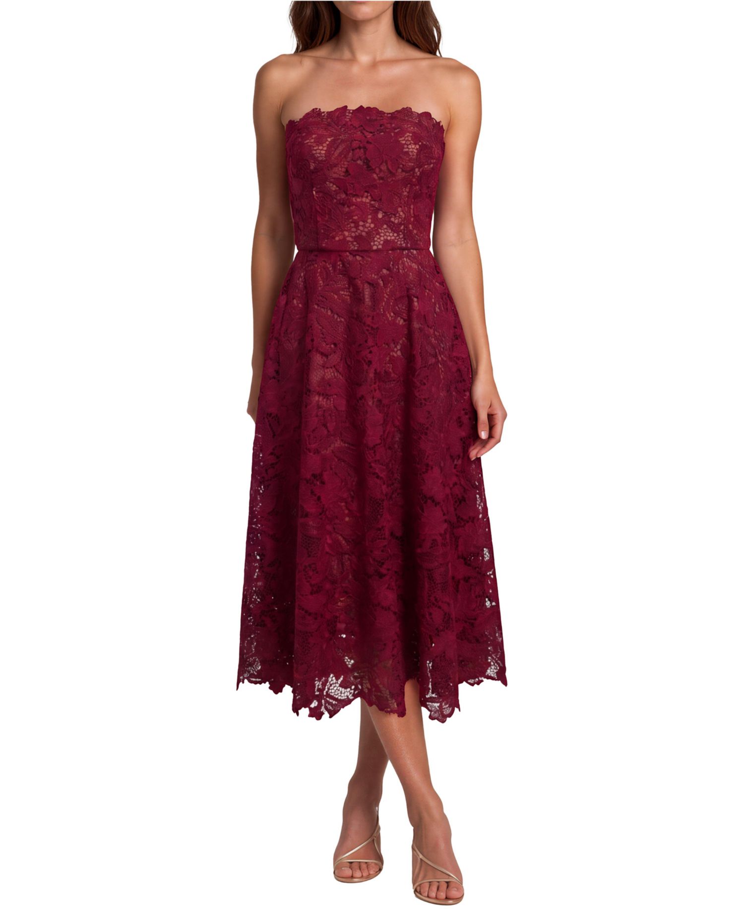 Women's Strapless Lace Midi Dress