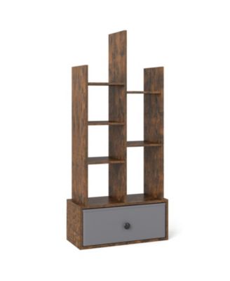 7-Tier Open-Back Bookshelf with a Hidden Fabric Drawer