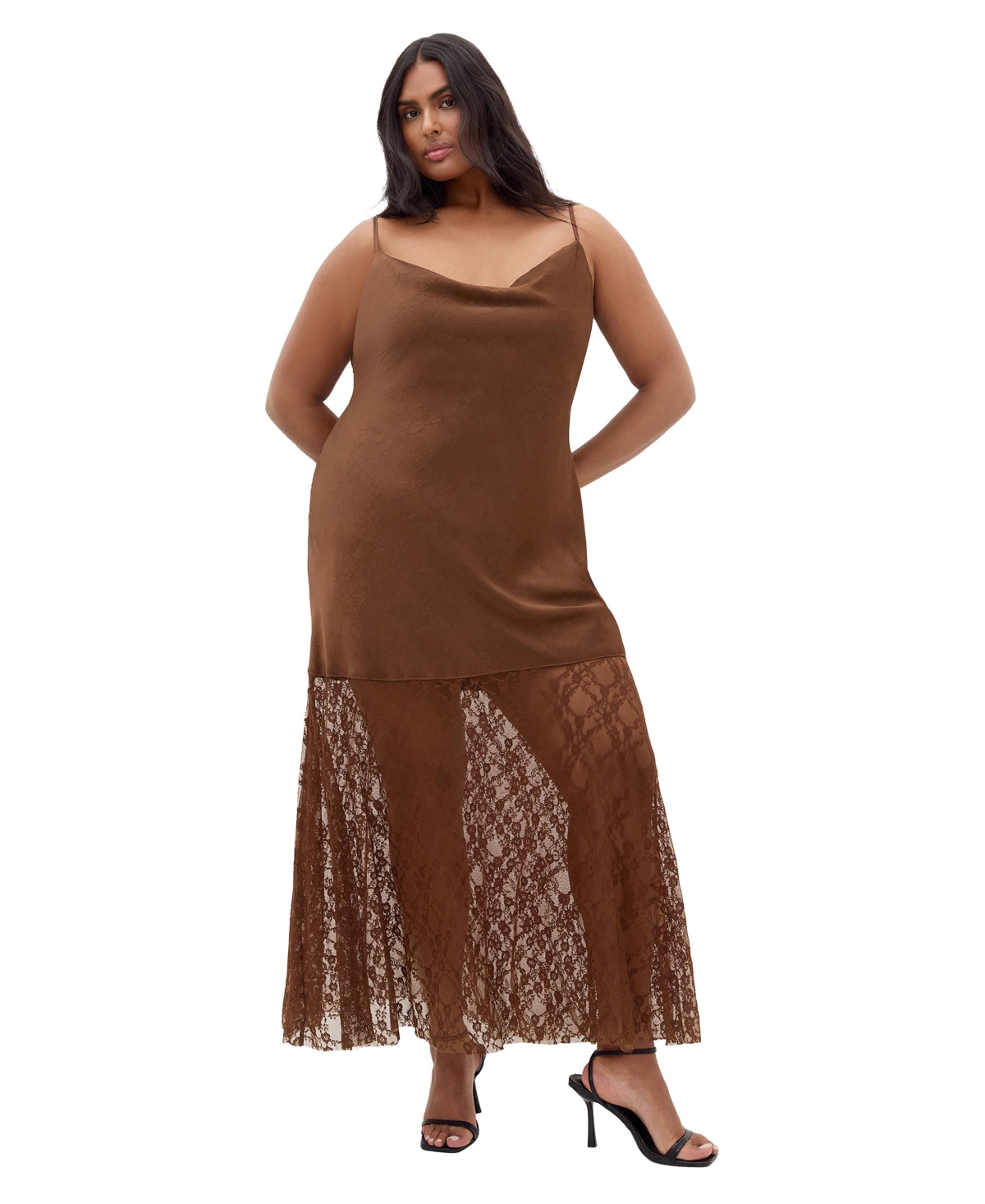 City Chic Plus Lilly Cowl Neck Lace Slip Dress