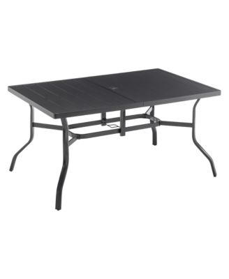 Outdoor Dining Table for 6, Powder-Coated Steel Slat Top with 2.16" Umbrella Hole