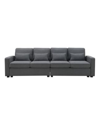 104" 4-Seater Modern Linen Fabric Sofa with Armrest Pockets and 4 Pillows