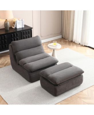 32 Inch Tufted Bean Bag Lounge Chairs with Ottoman, Ergonomic Foam Lazy Sofa for Adults, for Living Room Bedroom