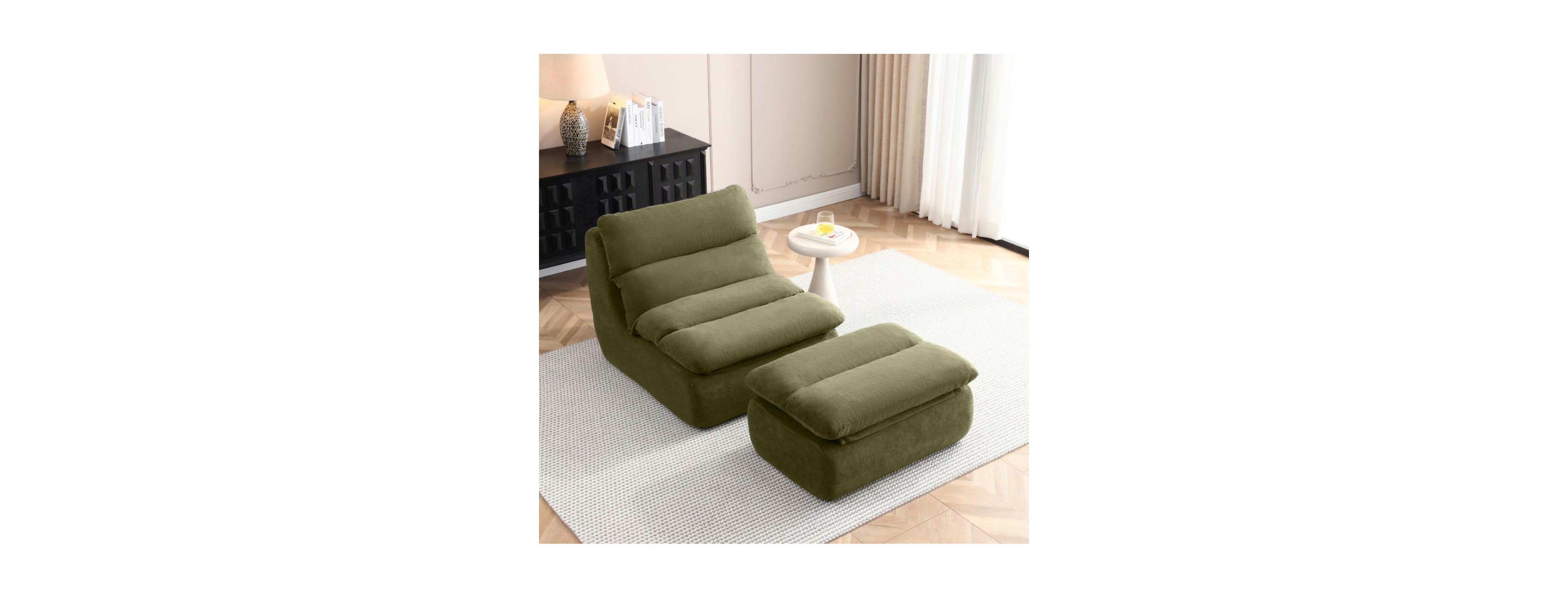 ECHTPeak 32 Inch Tufted Bean Bag Lounge Chairs with Ottoman, Ergonomic Foam Lazy Sofa for Adults, Living Room Bedroom