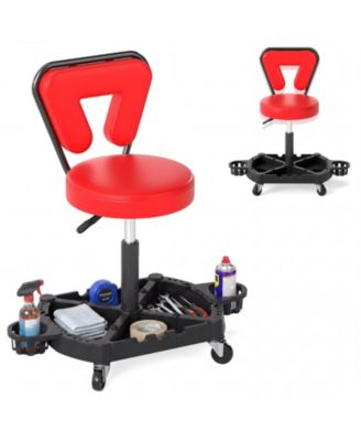 Height Adjustable Shop Seat with Backrest and Foldable Storage Racks 360degree(s) Swivel