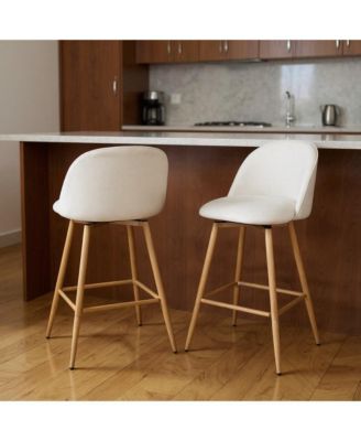 Set of Two 27" Fabric And Metal Low Back Counter Height Swivel Bar Chairs