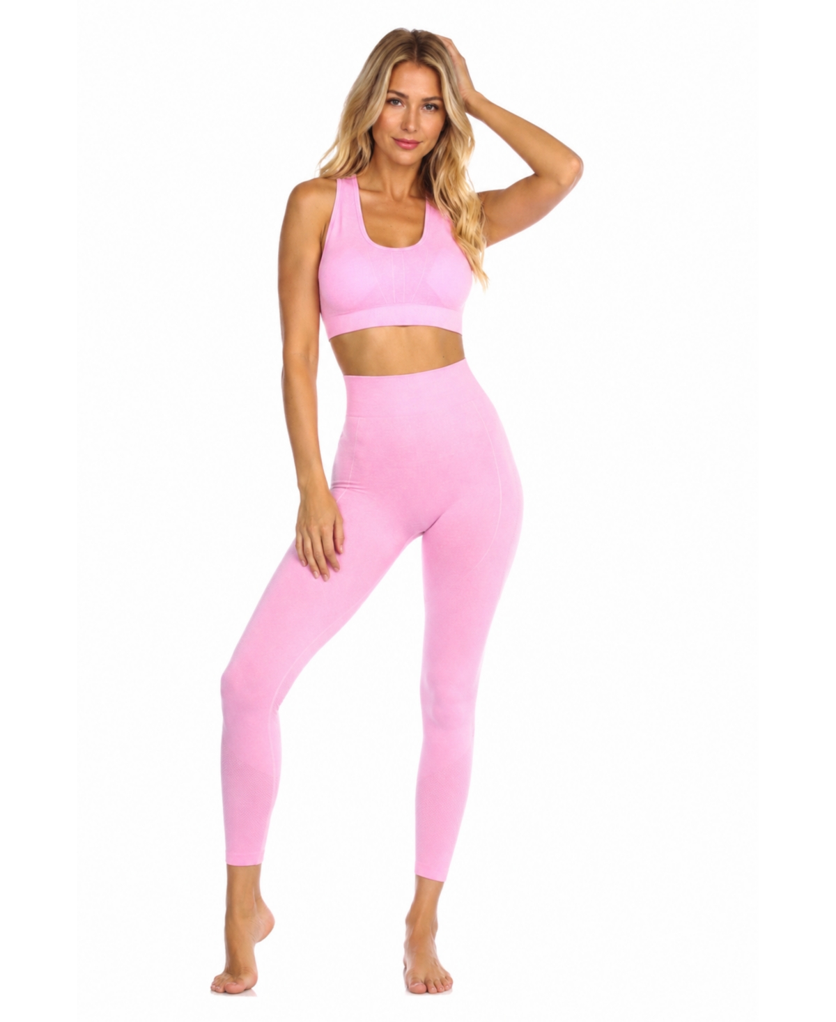 La Moda Clothing Women's Open-Back Seamless High-Waisted Sports Bra and Leggings, 2-Piece Set - Pink