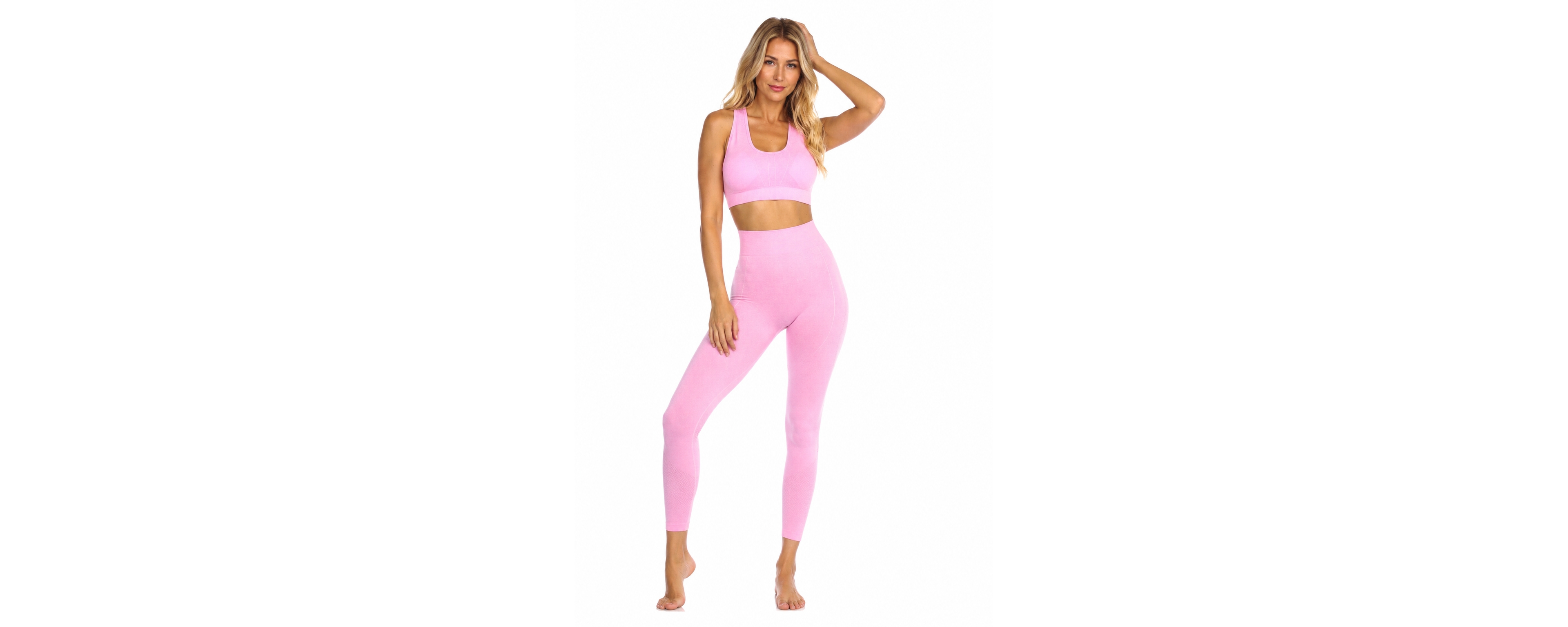 La Moda Clothing Women's Open-Back Seamless High-Waisted Sports Bra and Leggings, 2-Piece Set