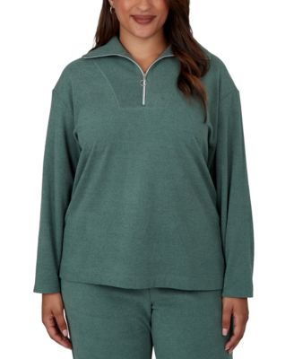 Plus Size Collared Quarter-Zip Ribbed-Knit Top