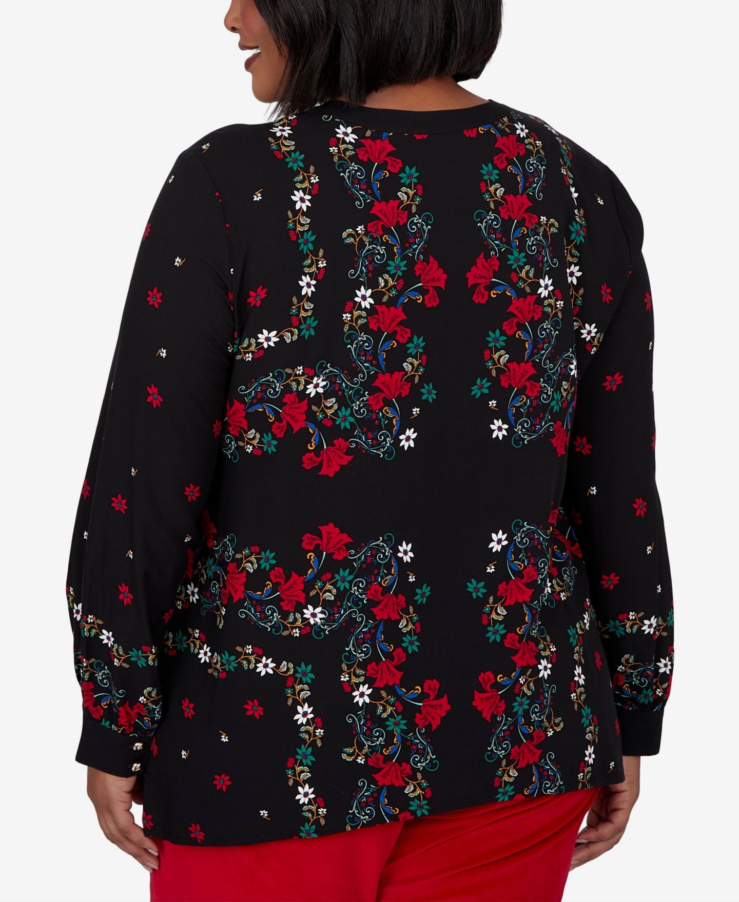 Женская блузка Ruby Rd. Plus Size Floral-Print Long-Sleeve Button-Front, цвет: Чёрный разноцветный — фото 5