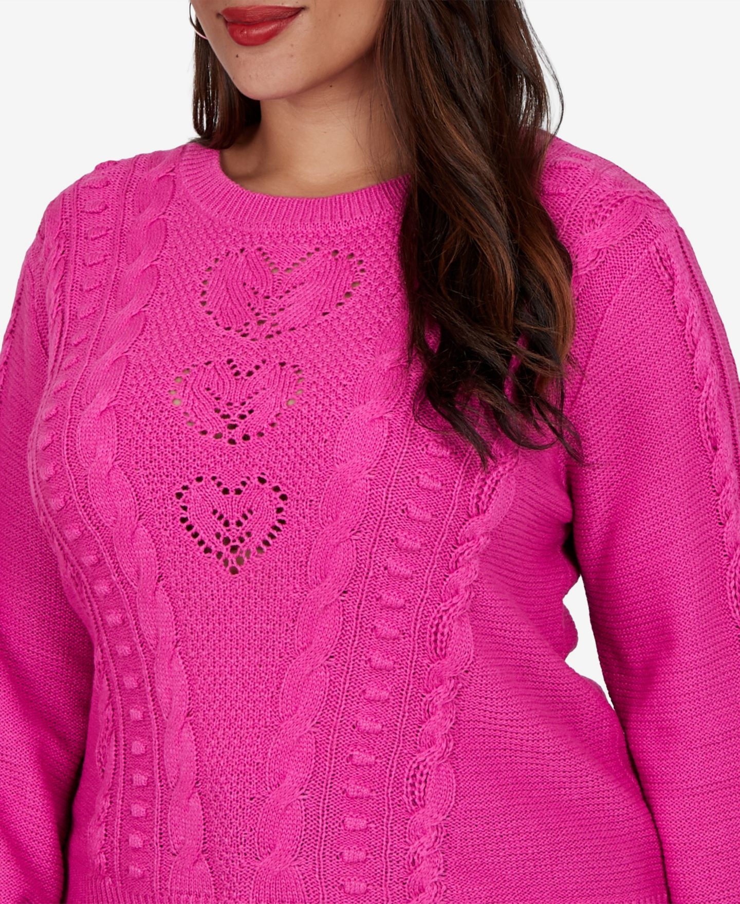 Женский свитер Ruby Rd. Plus Size Cable-Knit Heart Pullover, цвет: Фуксия — фото 4
