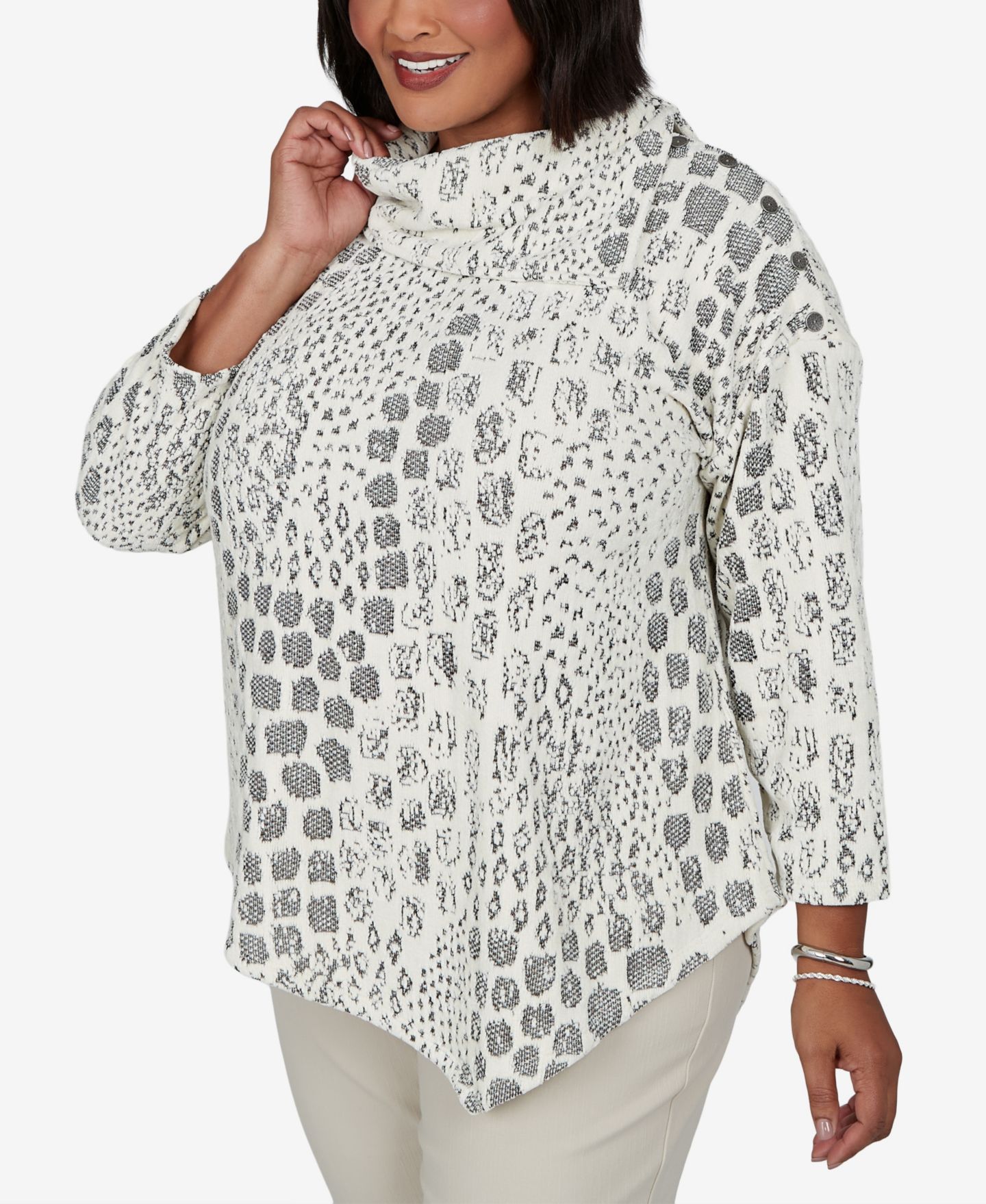 Женская блузка Ruby Rd. Plus Size 3/4-Sleeve Animal-Print Cowl-Neck, цвет: Слоновая кость — фото 2