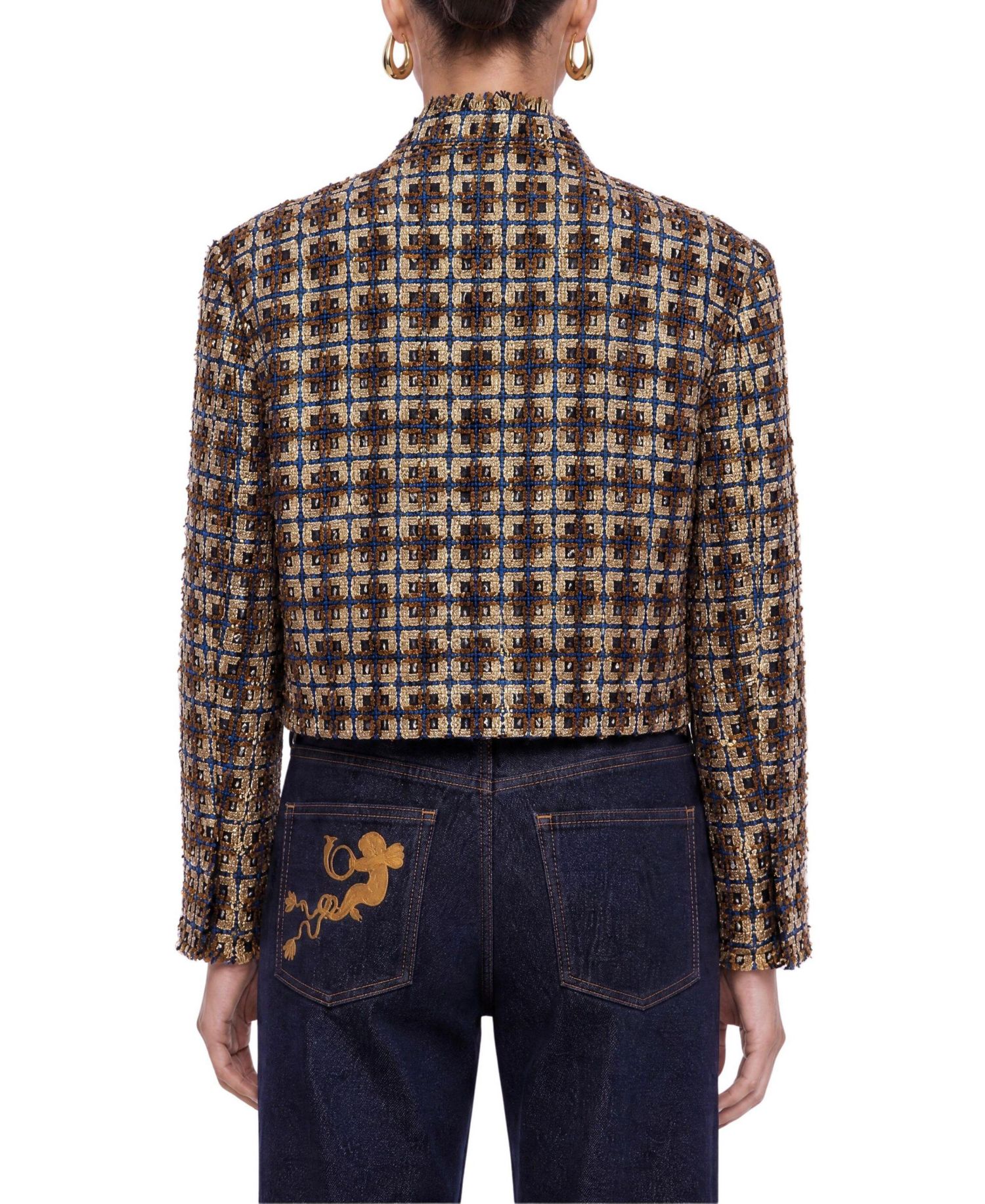 Women's Cropped Tweed Frayed-Edge Jacket
