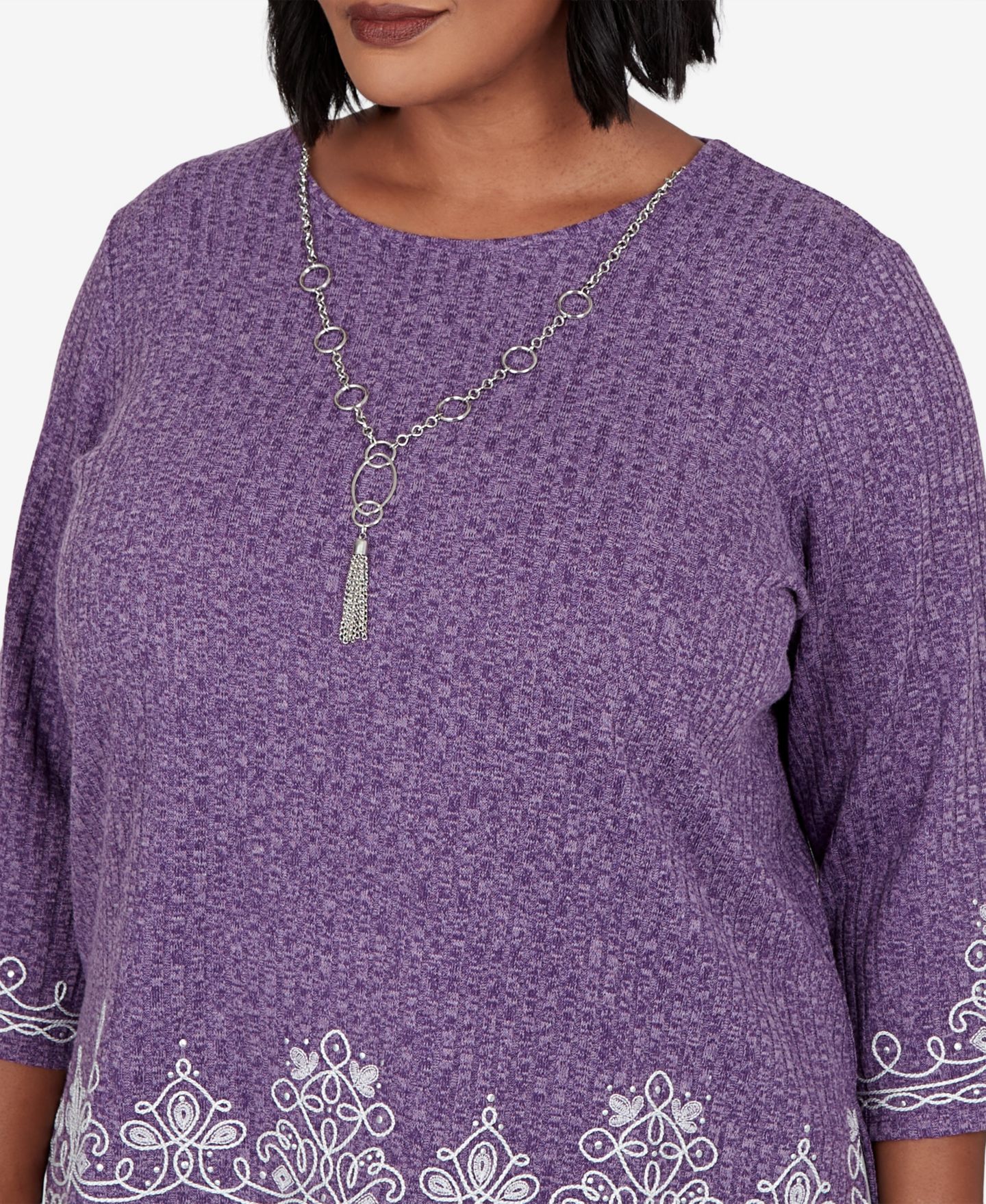 Женский топ Alfred Dunner Plus Size Crewneck 3/4-Sleeve Tunic Top, цвет: Amthyst — фото 4