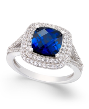 image of Lab-Created Sapphire (2-1/2 ct. t.w.) and White Sapphire (1/2 ct. t.w.) Ring in Sterling Silver