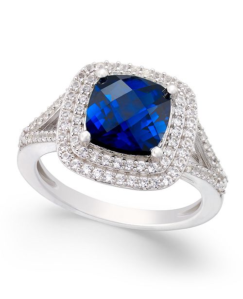 Macy S Lab Created Sapphire 2 1 2 Ct T W And White Sapphire 1 2 Ct T W Ring In Sterling Silver Reviews Rings Jewelry Watches Macy S
