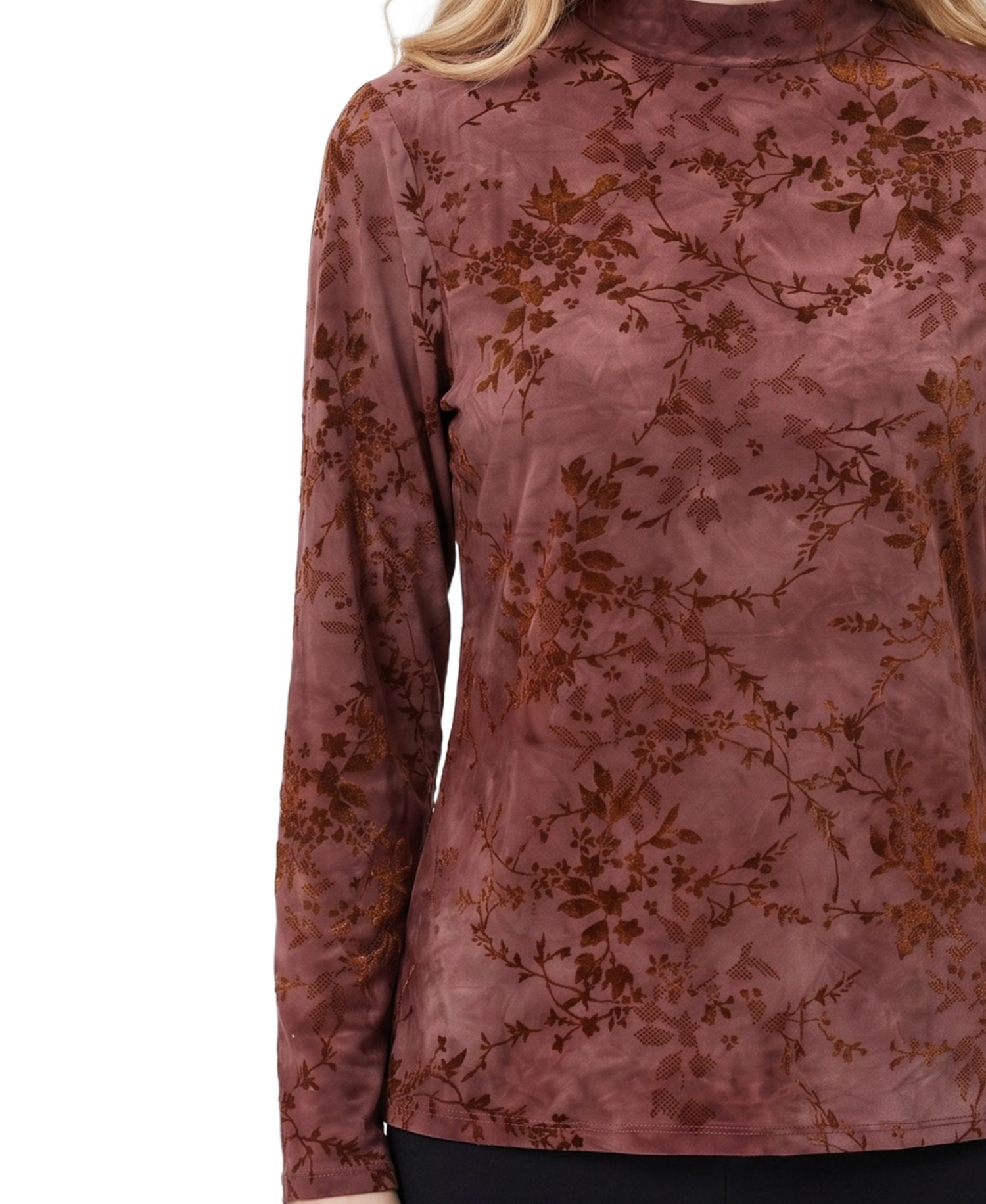Petite Mock-Neck Long-Sleeve Floral Top