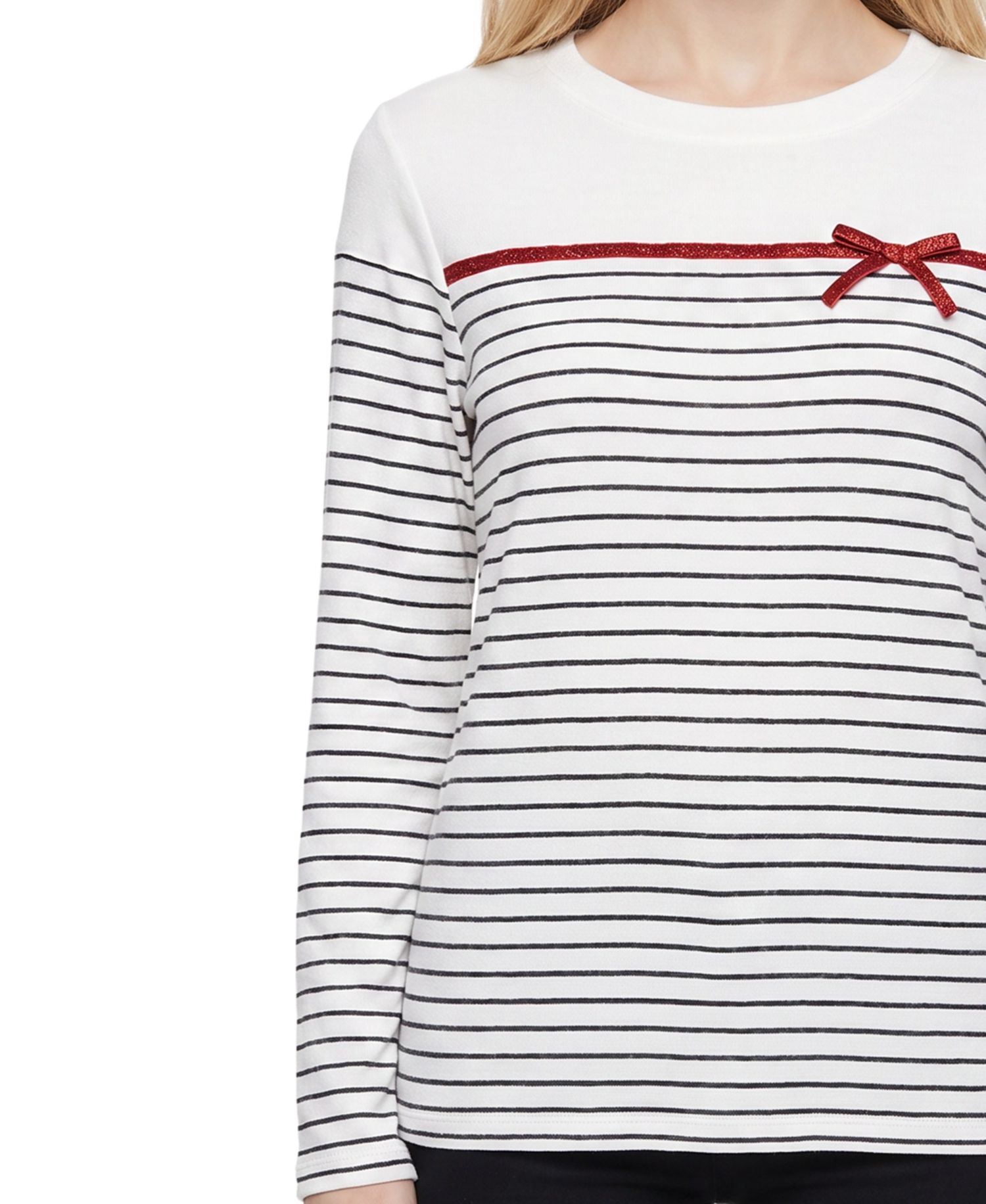Petite Long-Sleeve Crewneck Metallic Ribbon Bow T-Shirt