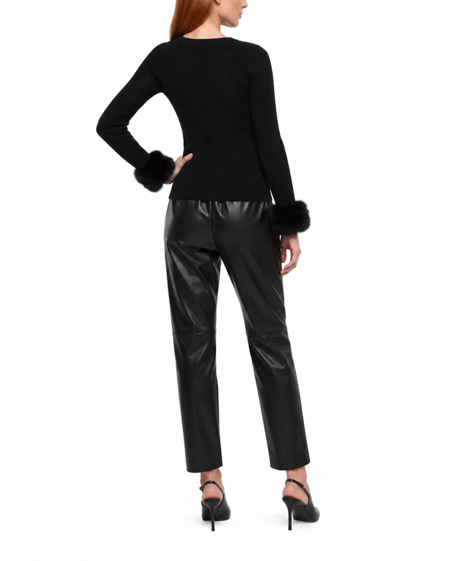 Women's Savannah Crewneck Long-Sleeve Faux-Fur Cuff Sweater