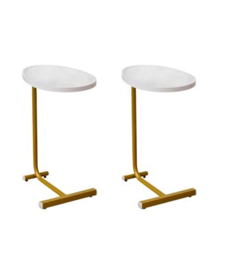 Set of Two Faux Marble and Metal Oval End Tables