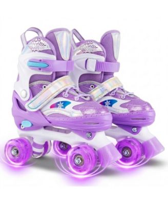 Kids Adjustable Quad Roller Skates with Dual Front Brake and Light-Up Wheels Ages 7-9