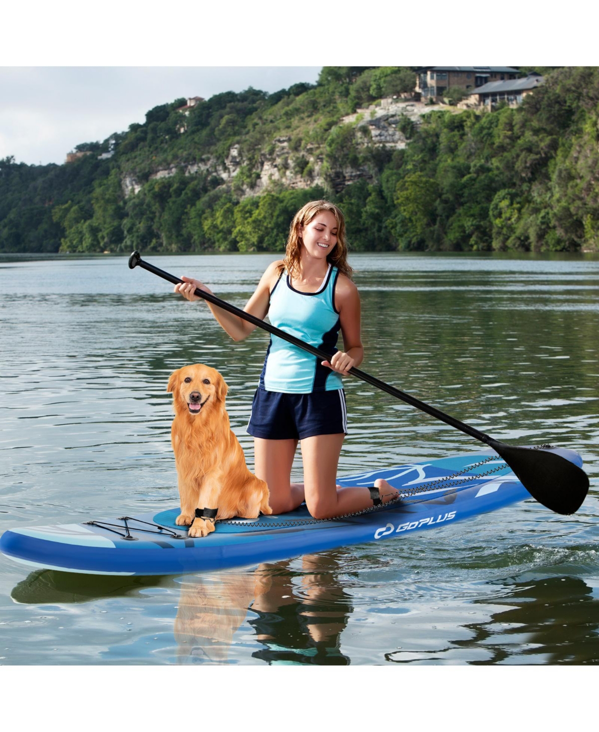 Zeny Inflatable Stand Up Paddleboard, Drop-Stitch Core, 3 Fins and Aluminum Paddle, Backpack - Blue