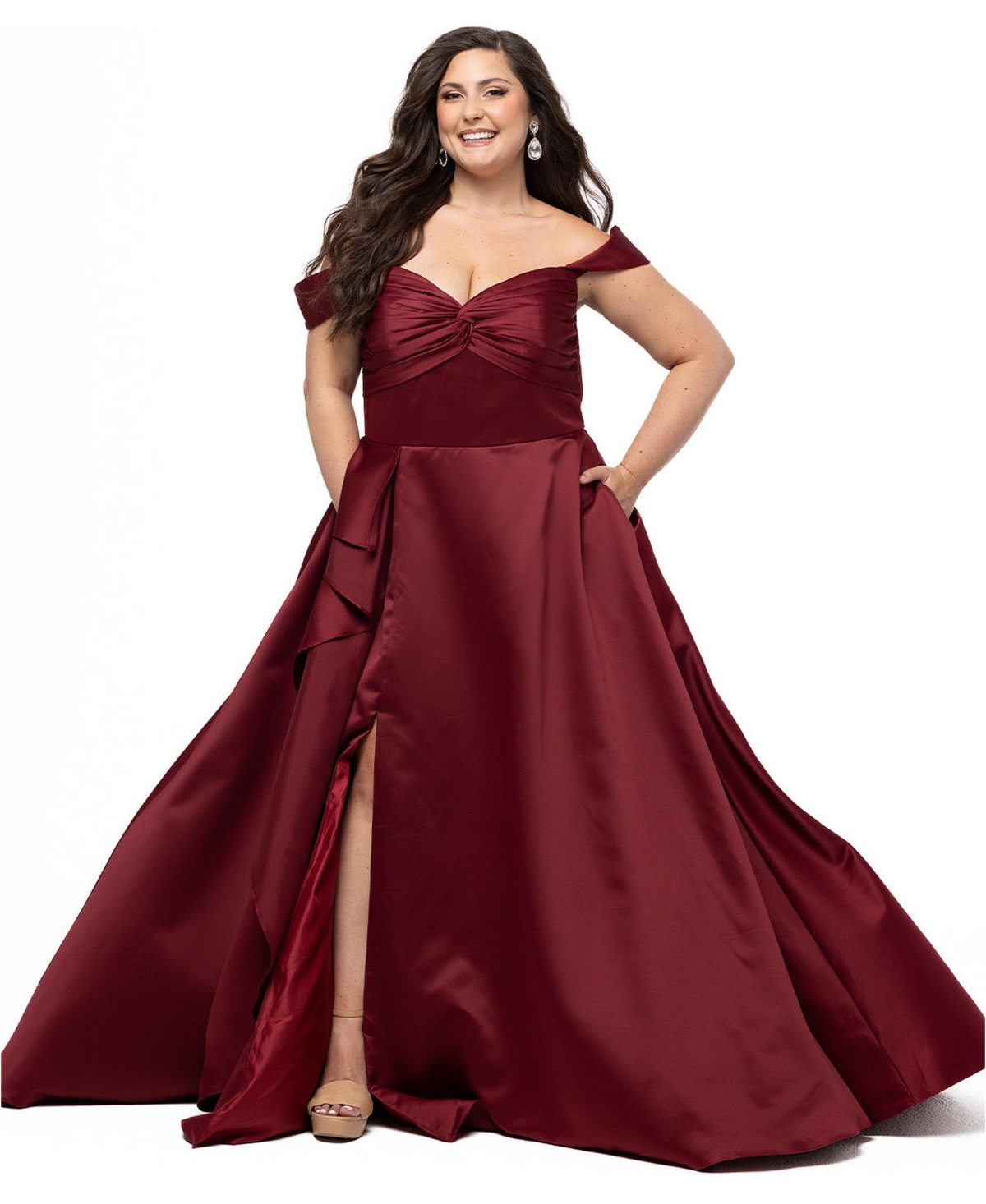 Sydney's Closet Plus A-Line Satin Sweetheart Neck Gown