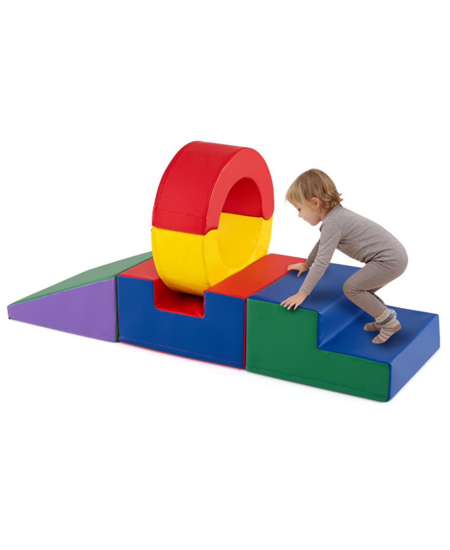 5-Piece Soft Foam Climbing Block Set with Stairs and Ring Tunnel Shapes Ages 1