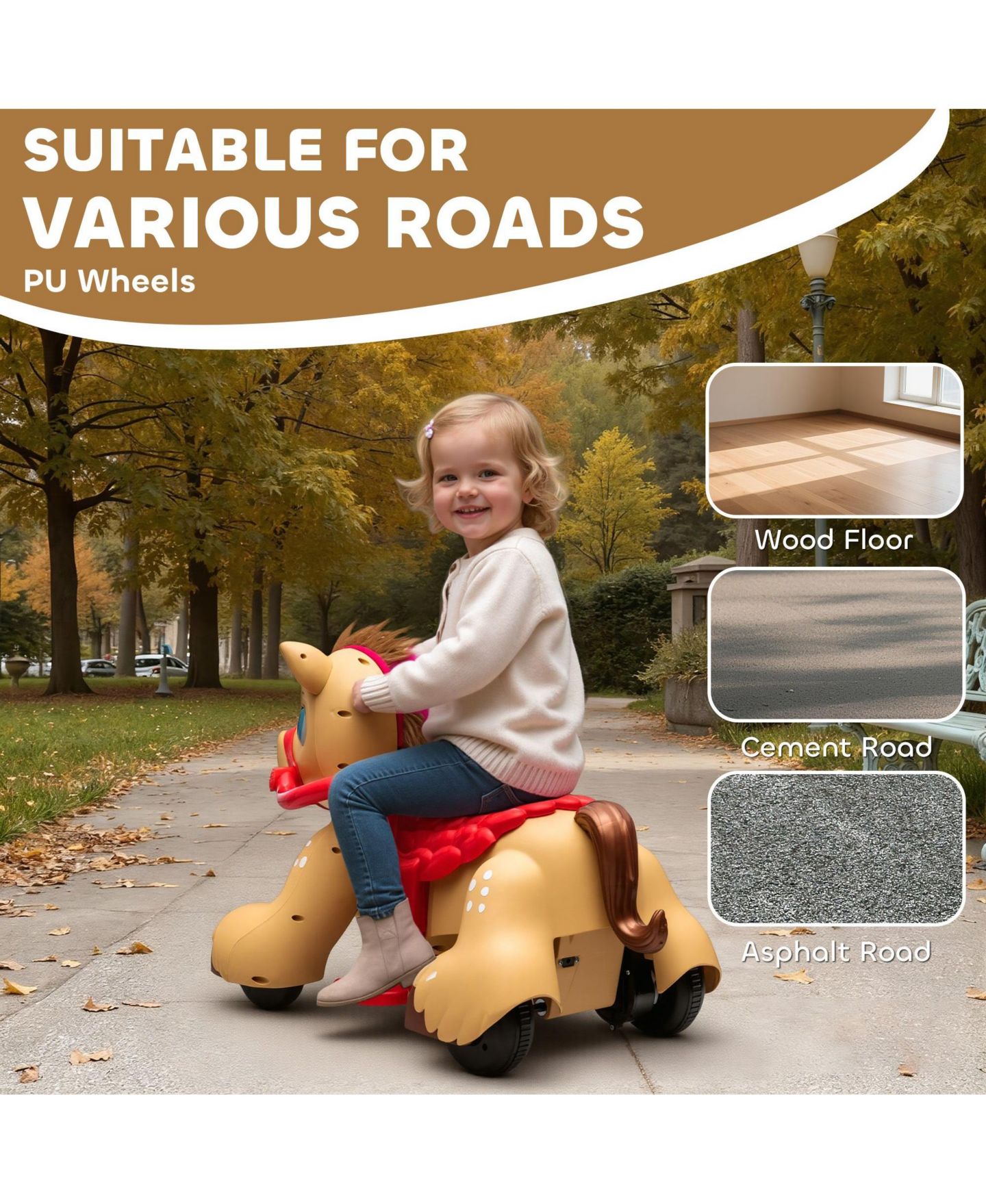 Детская игрушка SEVORLEY Battery-Powered 12V Rocking Ride-On Toy, Ages 1.5-3 Years, цвет: Золотой — фото 8