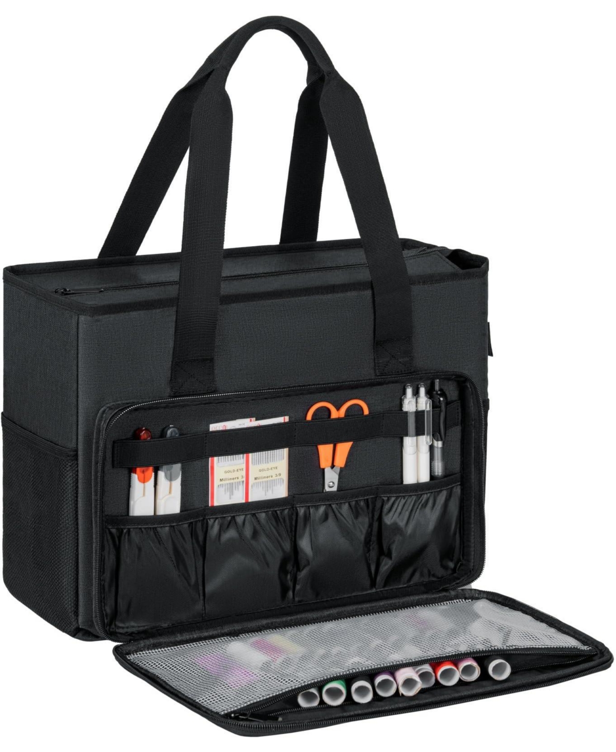 Aeelike Embroidery Project Carrying Tote Storage Bag Multi Pocket Travel Organizer
