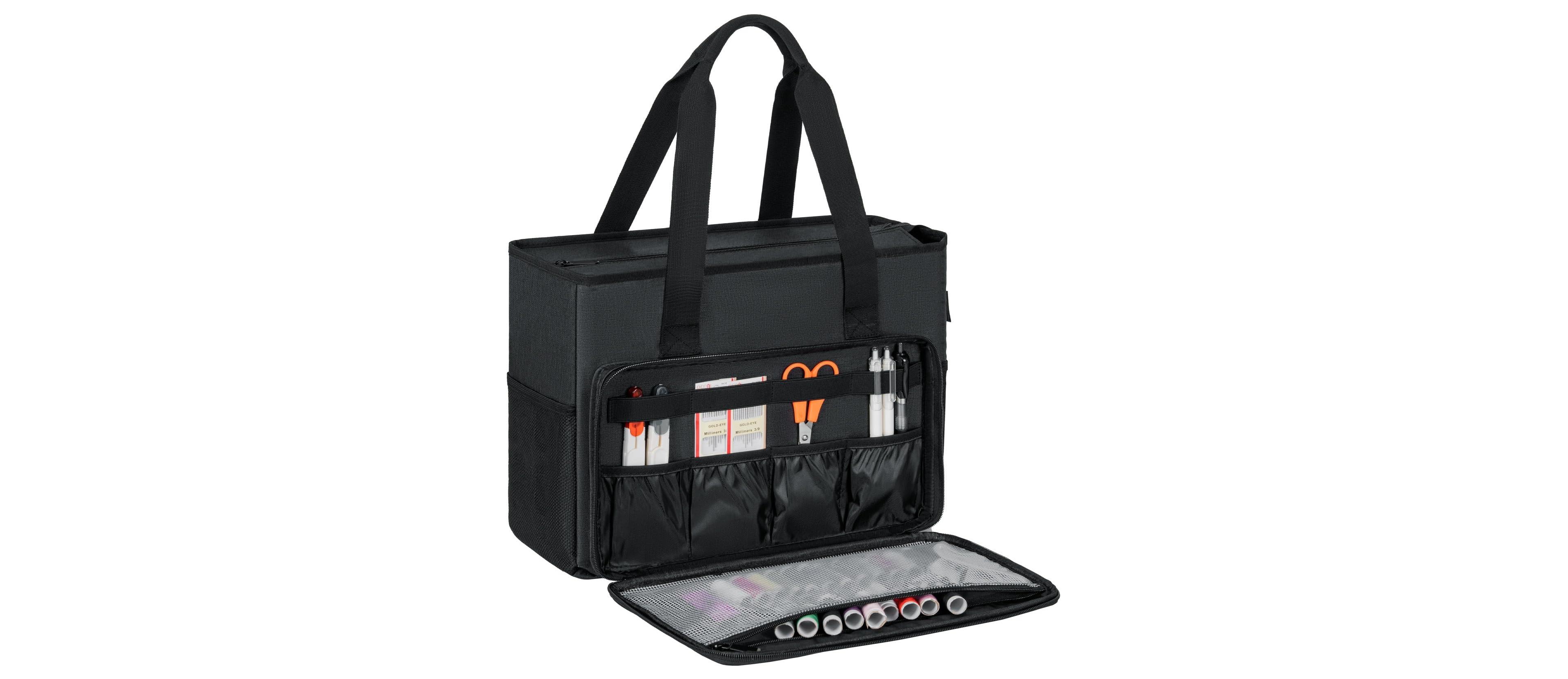 Aeelike Embroidery Project Carrying Tote Storage Bag Multi Pocket Travel Organizer