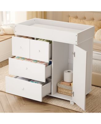Baby Changing Table Dresser for Infant Bedroom, Diaper Changing Station with Drawers and Storage Cabinet, MDF Nursery Furniture,