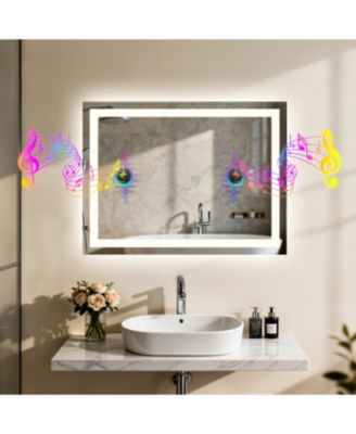 23.62" x 31.50" LED Mirror for Bathroom with Speaker Antifog 3 Colors Dimmable Backlitlight Makeup Mirror