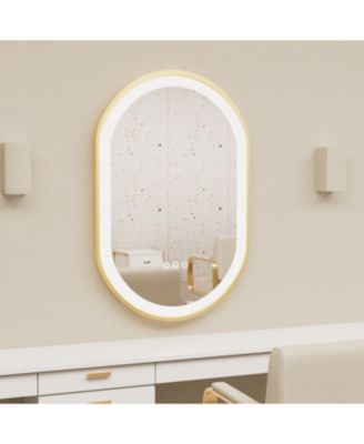 19.68"x31.49" Anti-Fog Lighted Oval Bathroom Mirror Frontlit Touch Dimmable for Wall Vanity