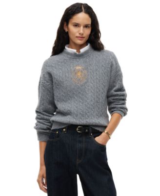 Women's Cable-Knit Crewneck Embroidered Crest Sweater