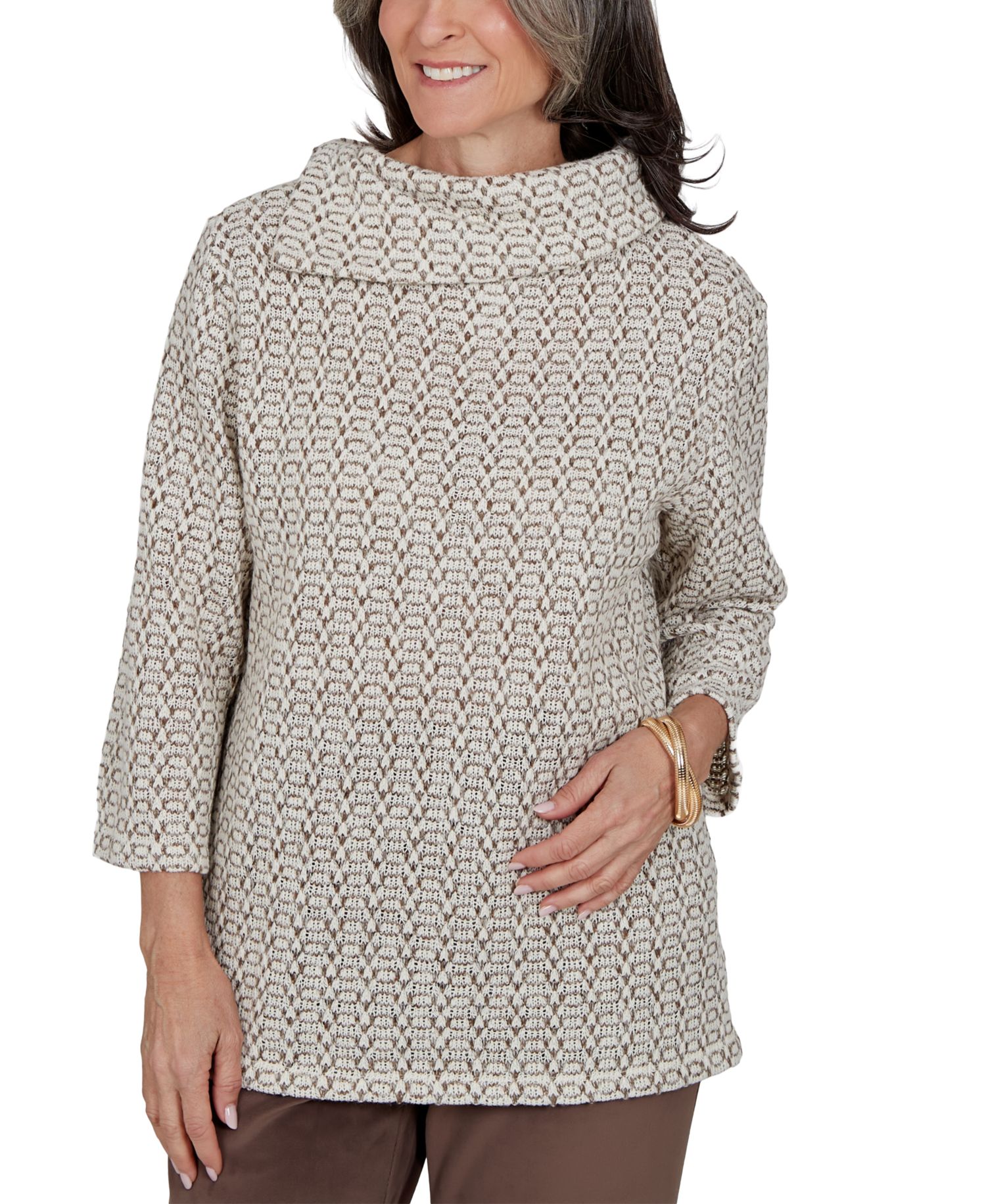 Petite Cowl Neck 3/4-Sleeve Knit Blouse